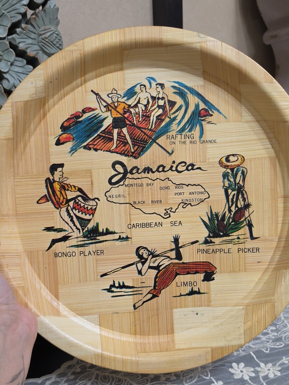 Vtg 1960 Jamaica Bamboo Decorative Tray - Natural Wood Look